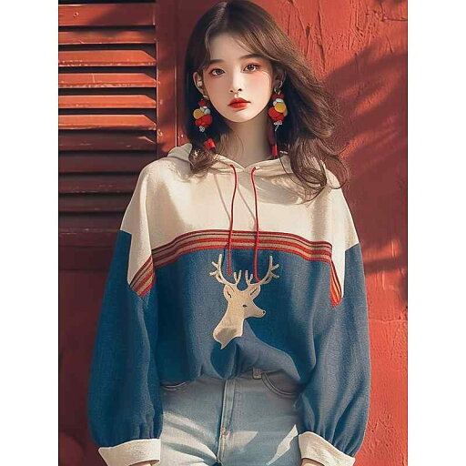 レディース ファッション 服 オシャレ カワイイ シンプル 大人カワイイ 大きいサイズ トップス シック ハイエンド ブルー プリント フード付き スウェット シャツ レディース ファッション 服 オシャレ カワイイ シンプル 大人カワイイ 大きいサイズ トップス シック ハイエンド ブルー プリント フード付き スウェット シャツ