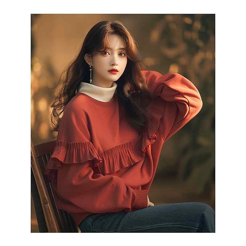 レディース ファッション 服 オシャレ カワイイ シンプル 大人カワイイ 大きいサイズ 秋 トップス 韓国 スタイル スリム ハイエンド レッド フリル スウェット シャツ