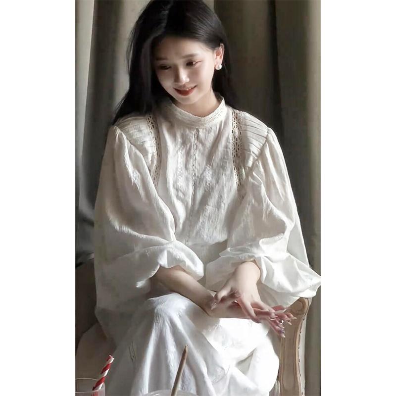 レディース ファッション 服 オシャレ カワイイ シンプル 大人カワイイ 大きいサイズ 秋 フレンチスタイル ハイエンド 白 長袖 ドレス