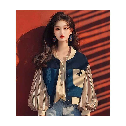 レディース ファッション 服 オシャレ カワイイ シンプル 大人カワイイ 大きいサイズ 秋 韓国 スタイル カラーステッチ ランタン スリーブ ジャケット レディース ファッション 服 オシャレ カワイイ シンプル 大人カワイイ 大きいサイズ 秋 韓国 スタイル カラーステッチ ランタン スリーブ ジャケット