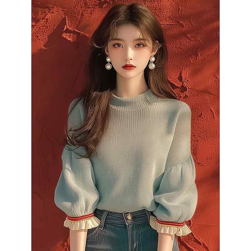 レディース ファッション 服 オシャレ カワイイ シンプル 大人カワイイ 大きいサイズ 秋 ラウンドネック セーター ハイエンド ミント グリーン 長袖 ニット トップス(4.0)