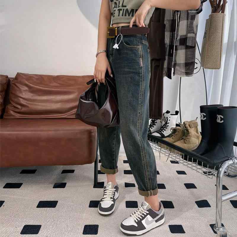 長褲 - レディース ファッション 服 オシャレ カワイイ シンプル 大人カワイイ 大きいサイズ 秋 ブルー ジーンズ ハイウエスト スリム パンツ キャロット