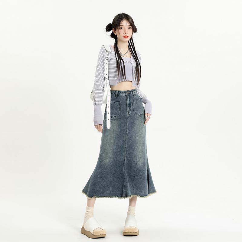 レディース ファッション 服 オシャレ カワイイ シンプル 大人カワイイ 大きいサイズ デニム スカート ミドル丈 フィッシュ スカート