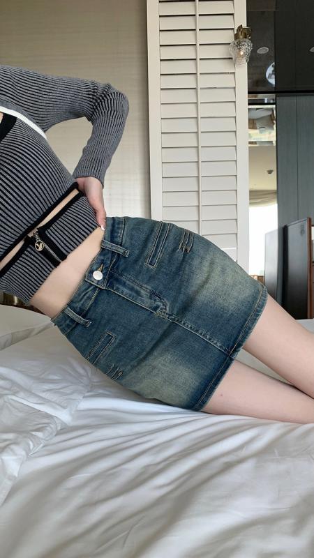 レディース ファッション 服 オシャレ カワイイ シンプル 大人カワイイ 大きいサイズ アメリカン ガール デニム スカート ヒップ カバー スカート 春秋 ハイウエスト スリム Aライン イン