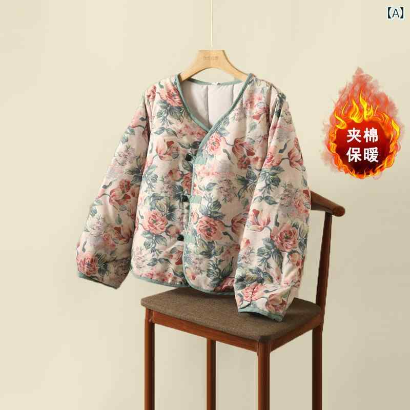 レディース ファッション 服 オシャレ カワイイ シンプル 大人カワイイ 大きいサイズ 花柄 綿 ジャケット スタイリッシュカラー ブロック エッジ Vネック 冬