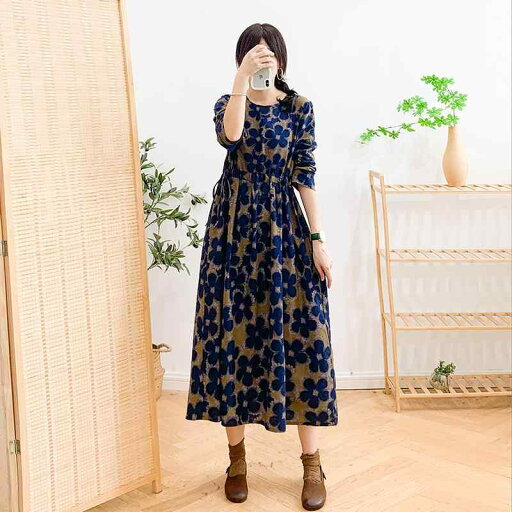 レディース ファッション 服 オシャレ カワイイ シンプル 大人カワイイ 大きいサイズ 秋 ハイウエスト プリント リネン ドレス ラウンドネック 長袖 ウエスト 花柄 Aライン ロング スカート レディース ファッション 服 オシャレ カワイイ シンプル 大人カワイイ 大きいサイズ 秋 ハイウエスト プリント リネン ドレス ラウンドネック 長袖 ウエスト 花柄 Aライン ロング スカート
