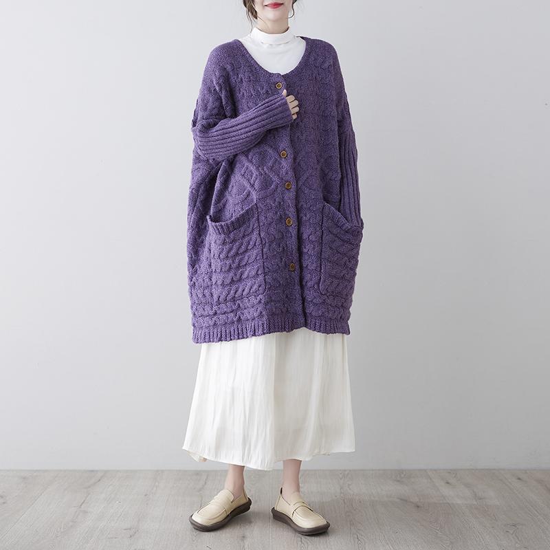 Rakuten - レディース ファッション 服 オシャレ カワイイ シンプル 大人カワイイ 大きいサイズ ソリッドカラー ジャカード ニット カーディガン ジャケット ダブル ポケット ラウンドネック ミドル丈 セーター 秋