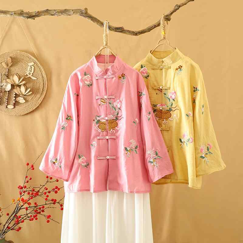 Other - レディース ファッション 服 オシャレ カワイイ シンプル 大人カワイイ 大きいサイズ 花 シャツ 薄手 スタンドカラー プレート ボタン 七分袖 スリム 唐 スーツ トップス 秋