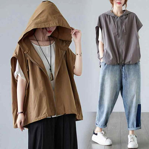 レディース ファッション 服 オシャレ カワイイ シンプル 大人カワイイ 大きいサイズ ソリッドカラー ベスト ジャケット 半袖 フード付き ジッパー ロング トップス レディース ファッション 服 オシャレ カワイイ シンプル 大人カワイイ 大きいサイズ ソリッドカラー ベスト ジャケット 半袖 フード付き ジッパー ロング トップス