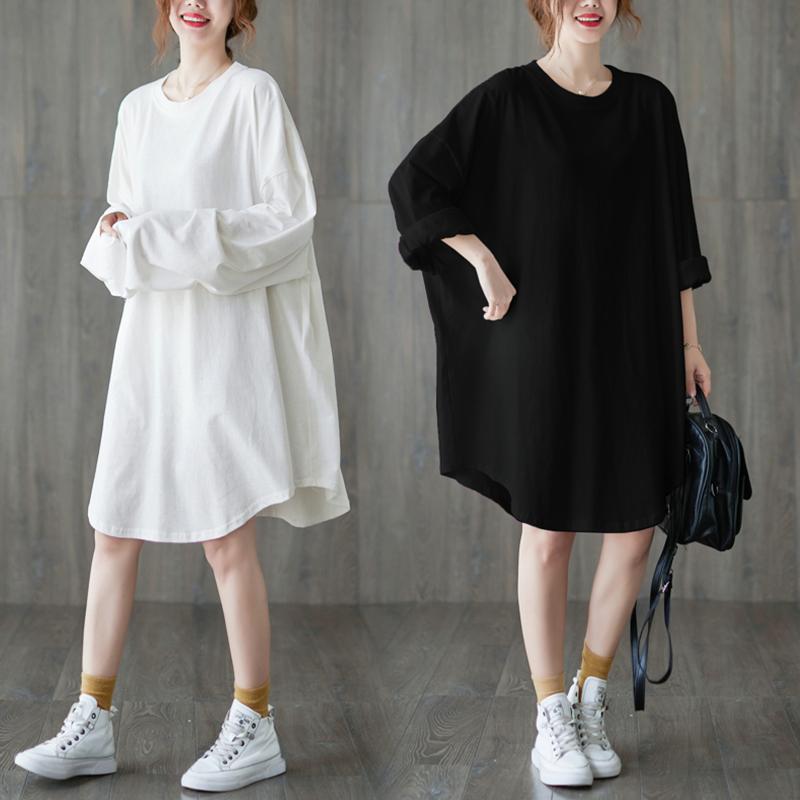 T-Shirts - レディース ファッション 服 オシャレ カワイイ シンプル 大人カワイイ 大きいサイズ 無地 T シャツ 長袖 ラウンドネック ミドル丈 秋 トップス