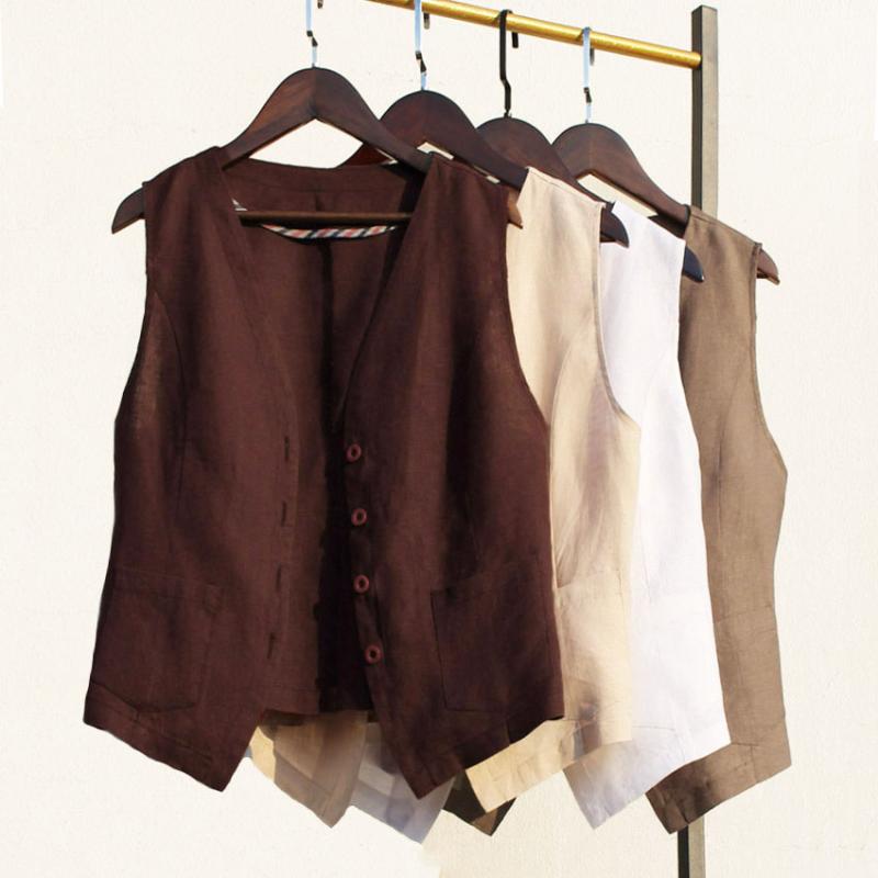 レディース ファッション 服 オシャレ カワイイ シンプル 大人カワイイ 大きいサイズ 無地 綿 リネン ベスト 秋 Vネック カジュアル チョッキ ジャケット(4)