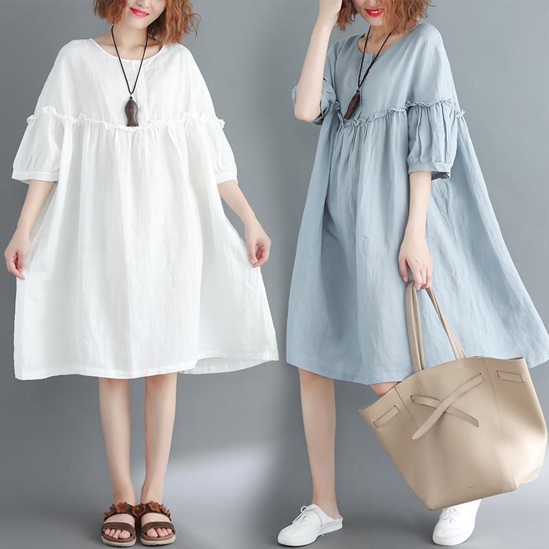 レディース ファッション 服 オシャレ カワイイ シンプル 大人カワイイ 大きいサイズ 秋 ソリッドカラー カラーマッチング ミドル丈 半袖 ドレス(4.0)