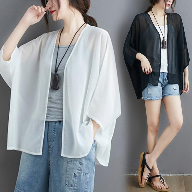 レディース ファッション 服 オシャレ カワイイ シンプル 大人カワイイ 大きいサイズ 無地 シフォン コート 七分袖 日焼け防止 服 イレギュラー アウター 快適 シャツ