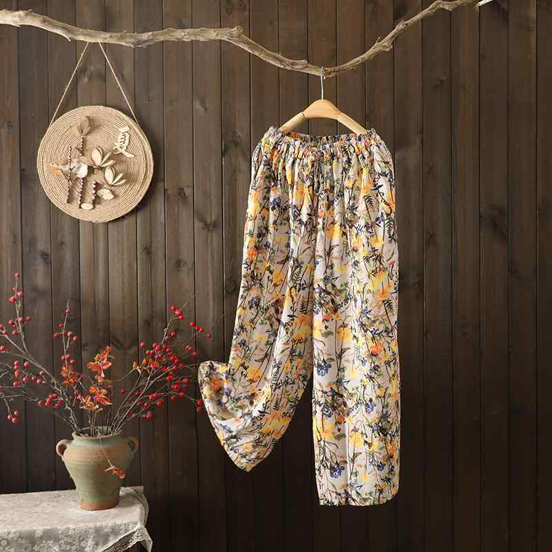 Rakuten - レディース ファッション 服 オシャレ カワイイ シンプル 大人カワイイ 大きいサイズ 秋 薄手 花柄 コットン リネン ワイド レッグ パンツ レースアップ スリム リネン カジュアル 九分丈