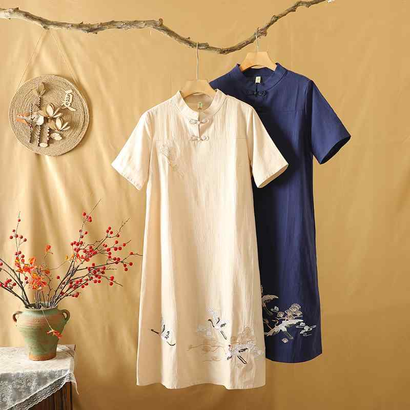 レディース ファッション 服 オシャレ カワイイ シンプル 大人カワイイ 大きいサイズ 綿 リネン チャイナ ドレス スカート ミドル丈 スリム バックル 秋