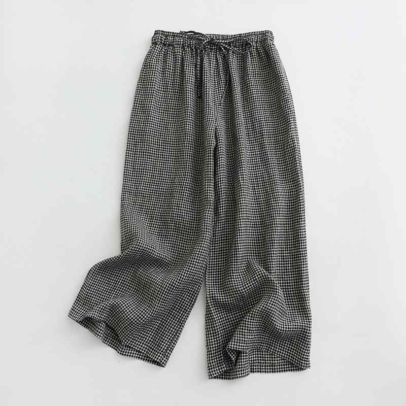 レディース ファッション 服 オシャレ カワイイ シンプル 大人カワイイ 大きいサイズ 綿 リネン チェック柄 ワイド レッグ パンツ 秋 ストレッチ ウエスト ストラップ スリム カジュアル リネン 九分丈