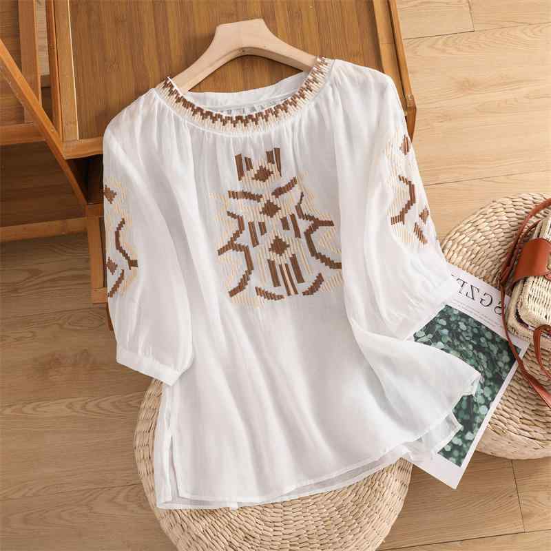 Rakuten - レディース ファッション 服 オシャレ カワイイ シンプル 大人カワイイ 大きいサイズ コットン リネン ミッド スリーブ T シャツ 秋 ラウンドネック カバー スリム リネン カジュアル トップス