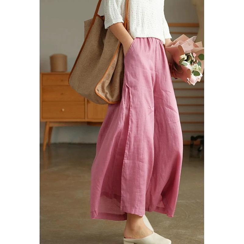 Other - レディース ファッション 服 オシャレ カワイイ シンプル 大人カワイイ 大きいサイズ ソリッドカラー コットン リネン ワイド レッグ パンツ 秋 ハイウエスト スリム カジュアル 九分丈 ストレート