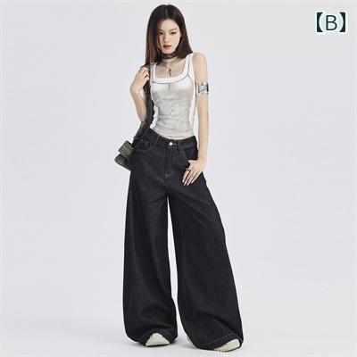 レディース ファッション 服 オシャレ カワイイ シンプル 大人カワイイ 大きいサイズ ワイド レッグ ジーンズ 秋 薄手 ハイウエスト パンツ