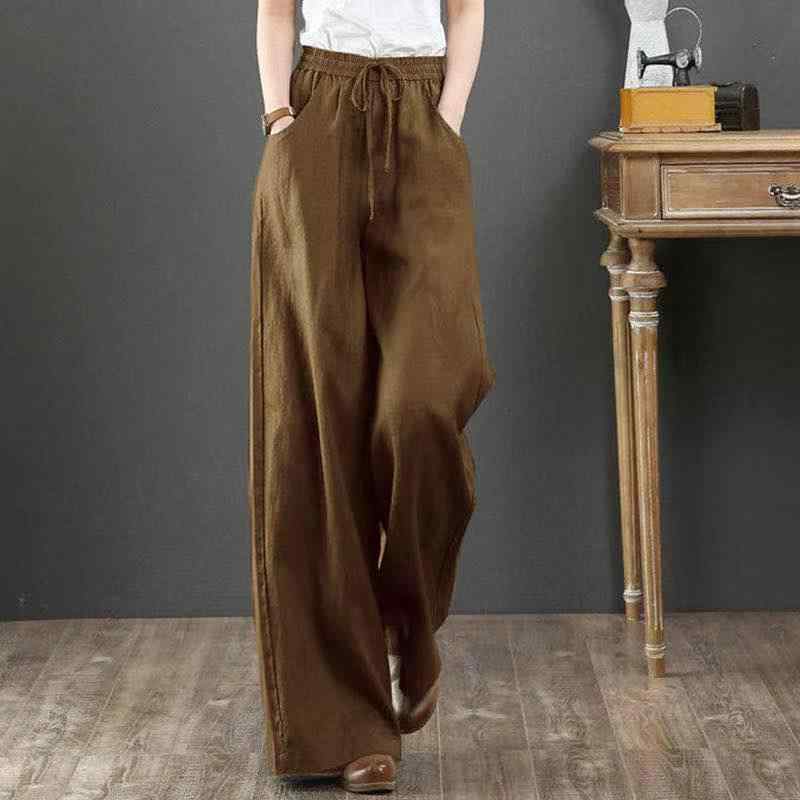 レディース ファッション 服 オシャレ カワイイ シンプル 大人カワイイ 大きいサイズ 秋 ソリッドカラー コットン リネン ストレート ワイド レッグ パンツ ハイウエスト スリム カジュアル リネン