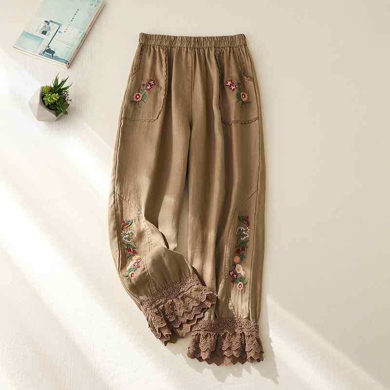 Capri Pants - レディース ファッション 服 オシャレ カワイイ シンプル 大人カワイイ 大きいサイズ エスニック レース コットン リネン カジュアル パンツ ストレッチ ウエスト 九分丈 秋