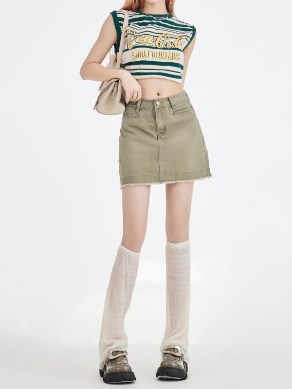レディース ファッション 服 オシャレ カワイイ シンプル 大人カワイイ 大きいサイズ デニム スカート 秋 ハイウエスト スリム Aライン ロー エッジ ヒップ カバー スカート