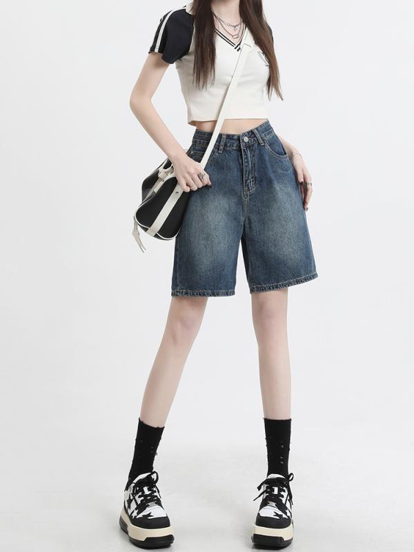 Straight Jeans - レディース ファッション 服 オシャレ カワイイ シンプル 大人カワイイ 大きいサイズ ハイウエスト デニム パンツ 秋 薄手 ゆったり スリム ストレート ワイド
