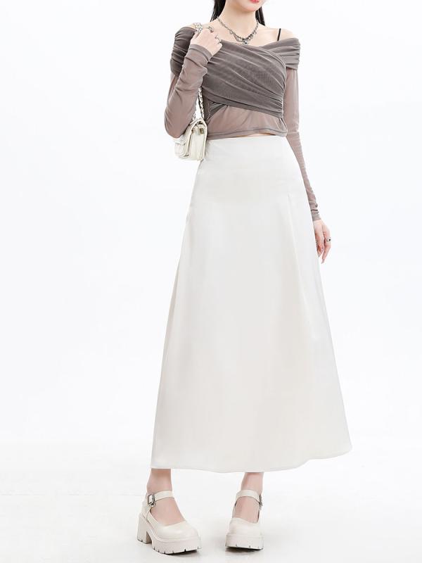 レディース ファッション 服 オシャレ カワイイ シンプル 大人カワイイ 大きいサイズ アセテート セグメント シルキー スカート 秋 ハイウエスト Aライン ロング