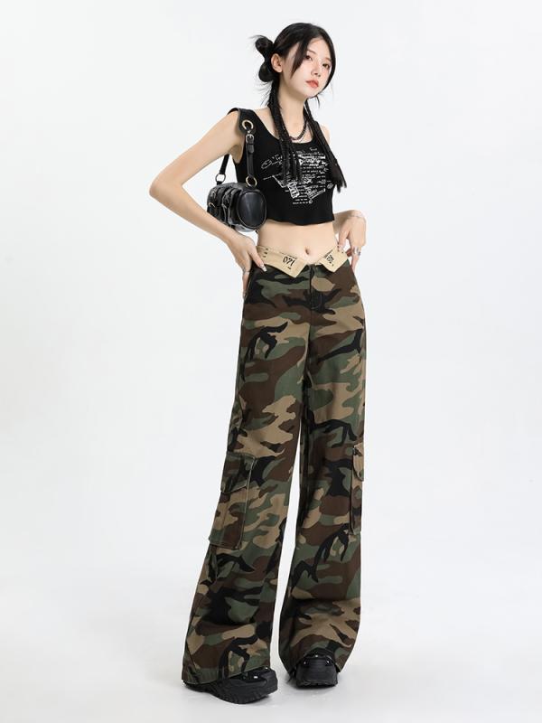 レディース ファッション 服 オシャレ カワイイ シンプル 大人カワイイ 大きいサイズ ガール 迷彩 スリム カジュアル ワイド レッグ パンツ