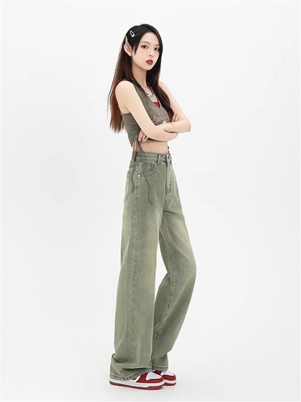 Cropped Pants - レディース ファッション 服 オシャレ カワイイ シンプル 大人カワイイ 大きいサイズ ワイド レッグ ジーンズ ハイウエスト スリム ストレート パンツ
