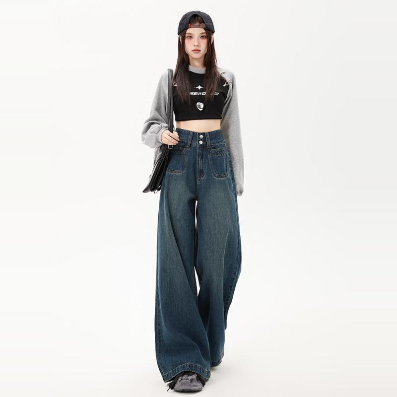 Other - レディース ファッション 服 オシャレ カワイイ シンプル 大人カワイイ 大きいサイズ 秋 ハイウエスト ワイド レッグ ジーンズ ストレート ロング パンツ