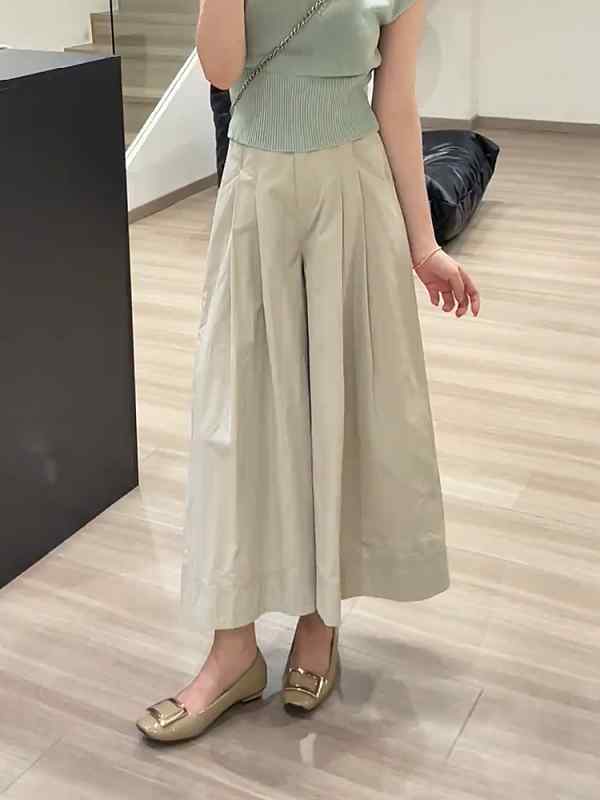 レディース ファッション 服 オシャレ カワイイ シンプル 大人カワイイ 大きいサイズ 韓国 スタイル ハイウエスト プリーツ ストレート ワイド レッグ カジュアル パンツ 秋 ゆったり スリム 九分丈