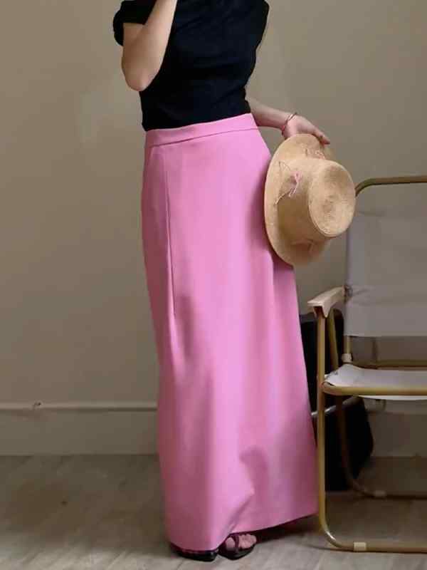 レディース ファッション 服 オシャレ カワイイ シンプル 大人カワイイ 大きいサイズ ピンク ハイウエスト 薄手 カジュアル ロング パンツスカート 秋 Aライン