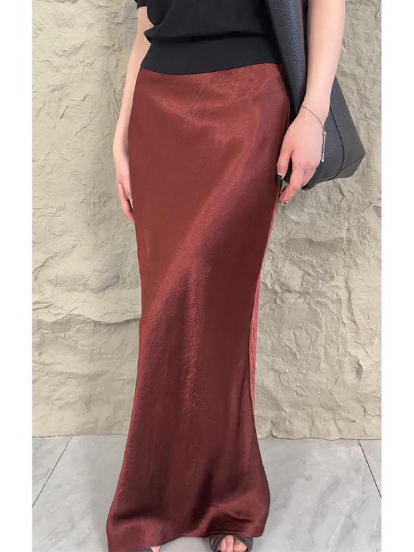 レディース ファッション 服 オシャレ カワイイ シンプル 大人カワイイ 大きいサイズ ハイエンド ブルゴーニュ ハイウエスト ドレープスカート 秋 スリム ロング スカート