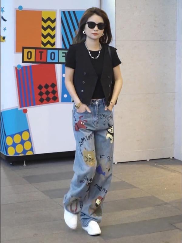 Long Pants - レディース ファッション 服 オシャレ カワイイ シンプル 大人カワイイ 大きいサイズ アニマル カラー アメリカン ジーンズ 秋 ハイウエスト パンツ