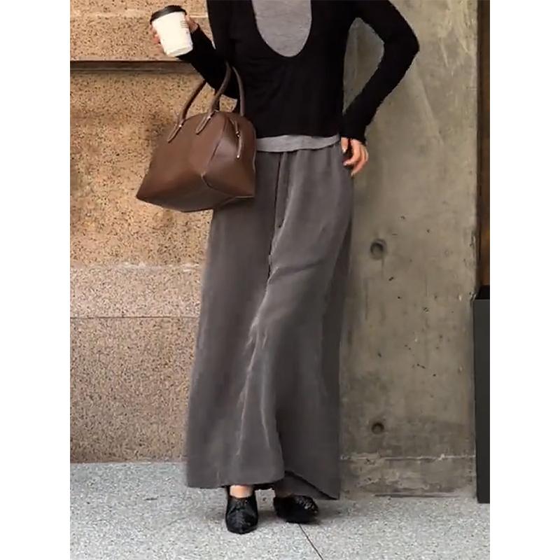 シンプル ハイウエスト スリット ストレート スカート 秋 スリムフィット ミドル丈