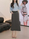 レディース ファッション 服 オシャレ カワイイ シンプル 大人カワイイ 大きいサイズ ハイエンド ダーク グレー 通勤 ミドル丈 スーツ スカート 秋 ハイウエスト カバー