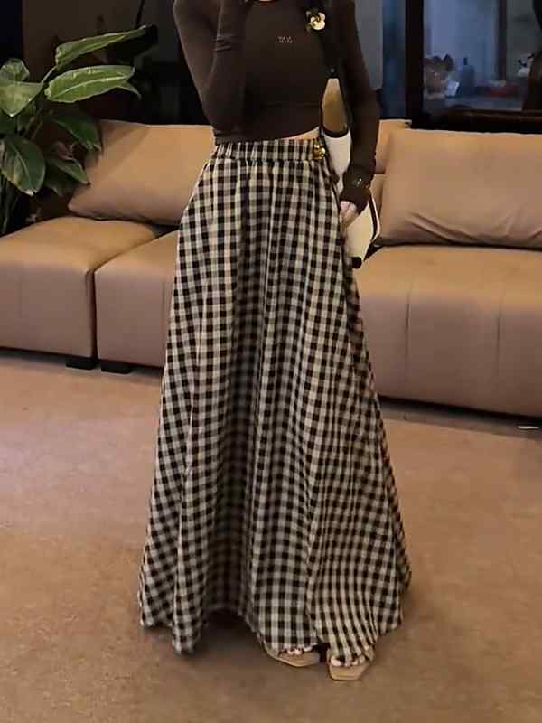 レディース ファッション 服 オシャレ カワイイ シンプル 大人カワイイ 大きいサイズ アメリカン ハイウエスト チェック柄 ストレート スカート 秋 スリム ミドル丈 アンブレラ シック