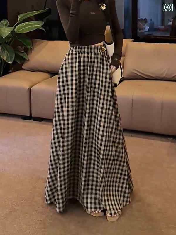 レディース ファッション 服 オシャレ カワイイ シンプル 大人カワイイ 大きいサイズ アメリカン ハイウエスト チェック柄 ストレート スカート 秋 スリム ミドル丈 アンブレラ シック