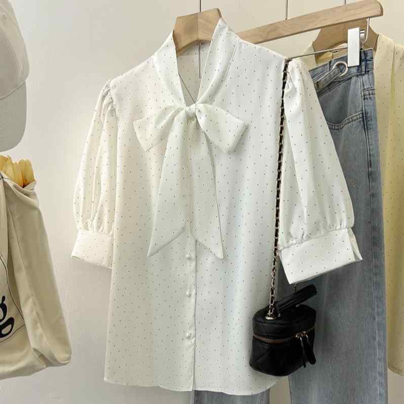 Rakuten - レディース ファッション 服 オシャレ カワイイ シンプル 大人カワイイ 大きいサイズ 秋 水玉 蝶 半袖 シャツ シック トップス