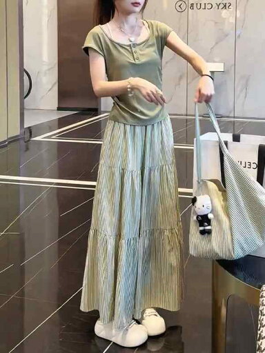 レディース ファッション 服 オシャレ カワイイ シンプル 大人カワイイ 大きいサイズ グリーン 縦 ストライプ ハイウエスト 薄手 ケーキ スカート 秋 ヒップ カバー ロング Aライン レディース ファッション 服 オシャレ カワイイ シンプル 大人カワイイ 大きいサイズ グリーン 縦 ストライプ ハイウエスト 薄手 ケーキ スカート 秋 ヒップ カバー ロング Aライン