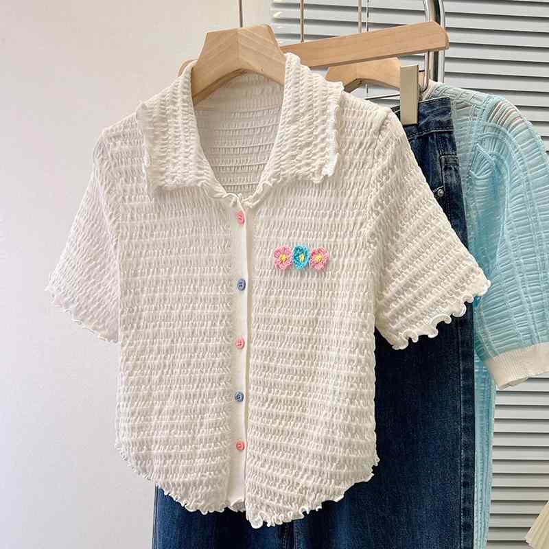 レディース ファッション 服 オシャレ カワイイ シンプル 大人カワイイ 大きいサイズ プリーツ 半袖 シャツ 秋 立体 イチゴ 花 トップス