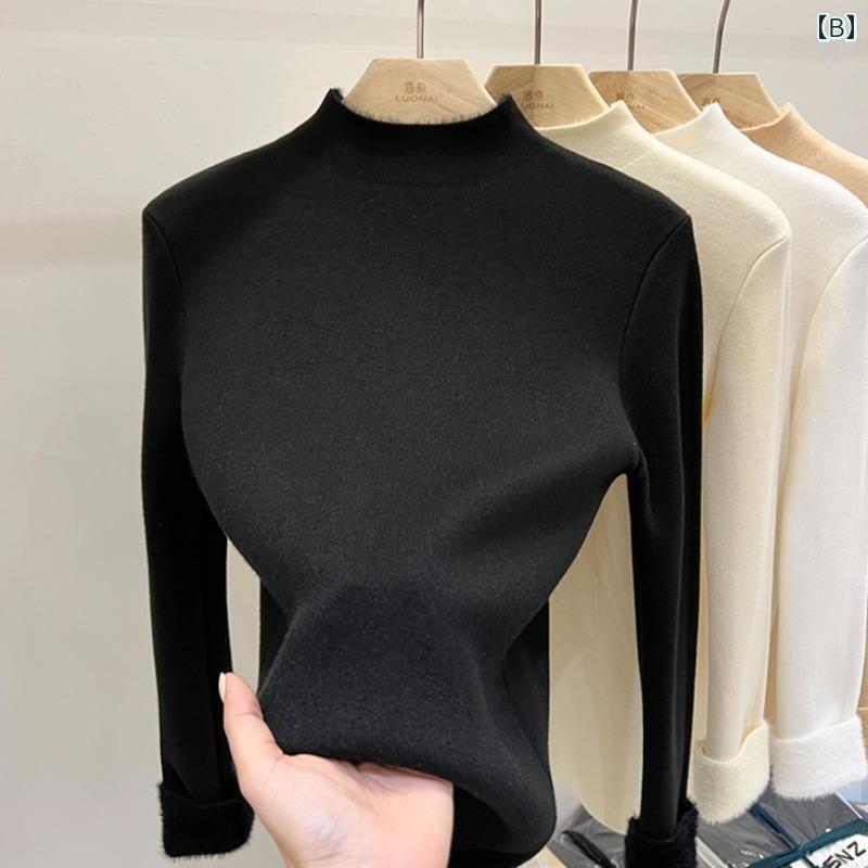 レディース ファッション 服 オシャレ カワイイ シンプル 大人カワイイ 大きいサイズ 秋冬 ハーフ タートルネック ベルベット セーター ニット レイヤリング シャツ インナートップ