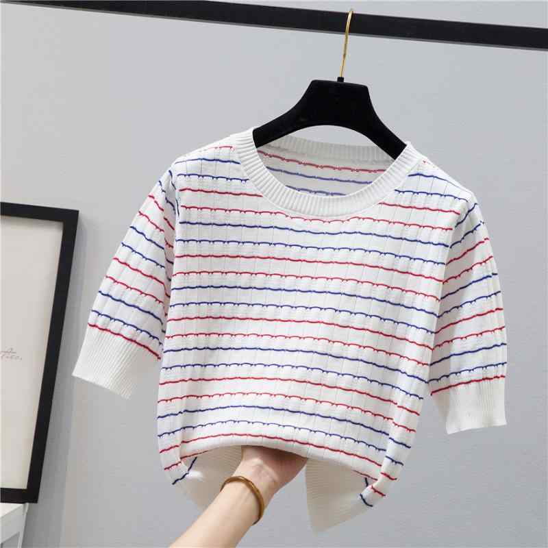レディース ファッション 服 オシャレ カワイイ シンプル 大人カワイイ 大きいサイズ 冷感 ニット 半袖 T シャツ 秋 ストライプ シャツ