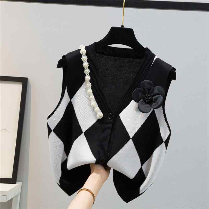レディース ファッション 服 オシャレ カワイイ シンプル 大人カワイイ 大きいサイズ フラワー パール Vネック ニット チェック柄 ベスト セーター カーディガン