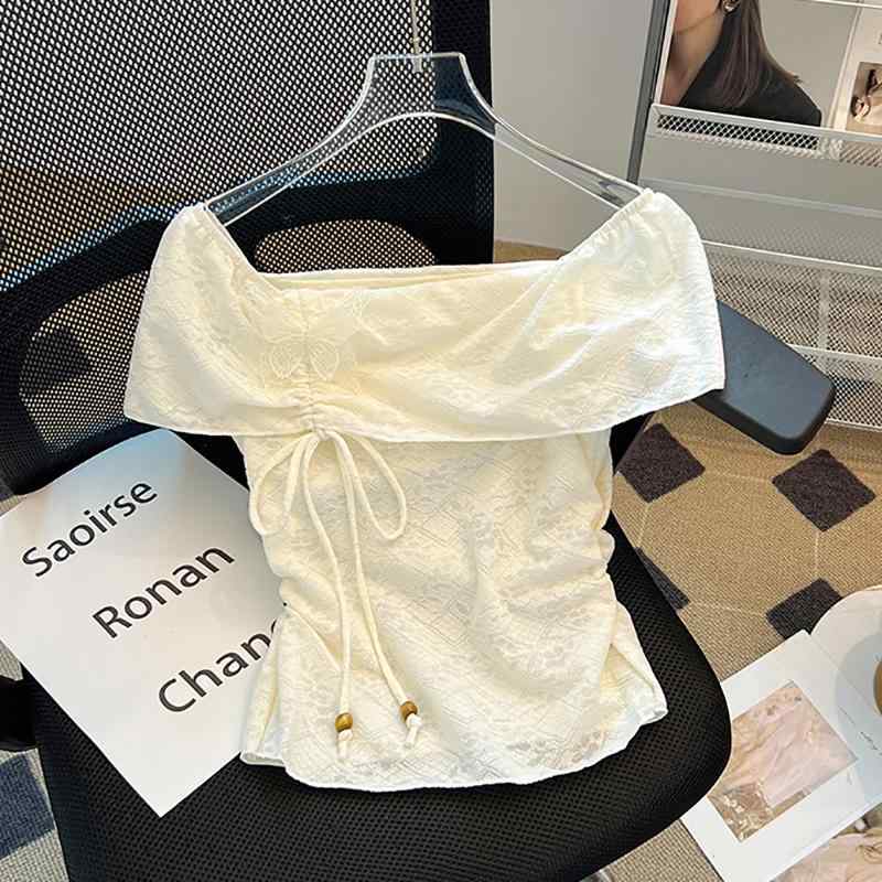 Rakuten - レディース ファッション 服 オシャレ カワイイ シンプル 大人カワイイ 大きいサイズ 秋 フレンチ バタフライ ワン ライン オフショルダー シフォン シャツ プリーツ トップス