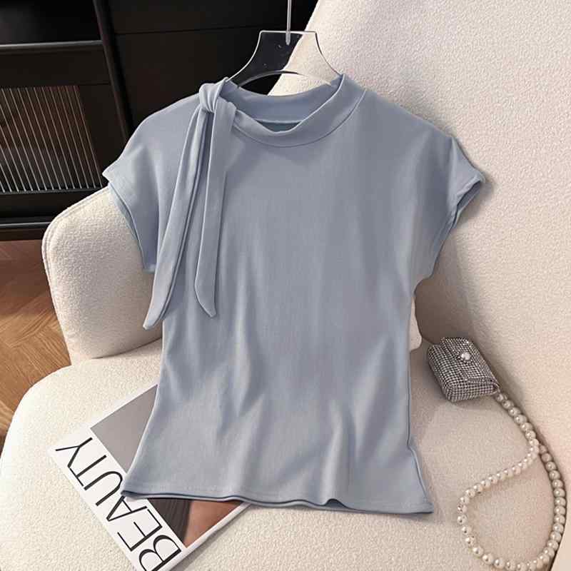 Other - レディース ファッション 服 オシャレ カワイイ シンプル 大人カワイイ 大きいサイズ 秋 レースアップ ラウンドネック 半袖 T シャツ スリムフィット トップス