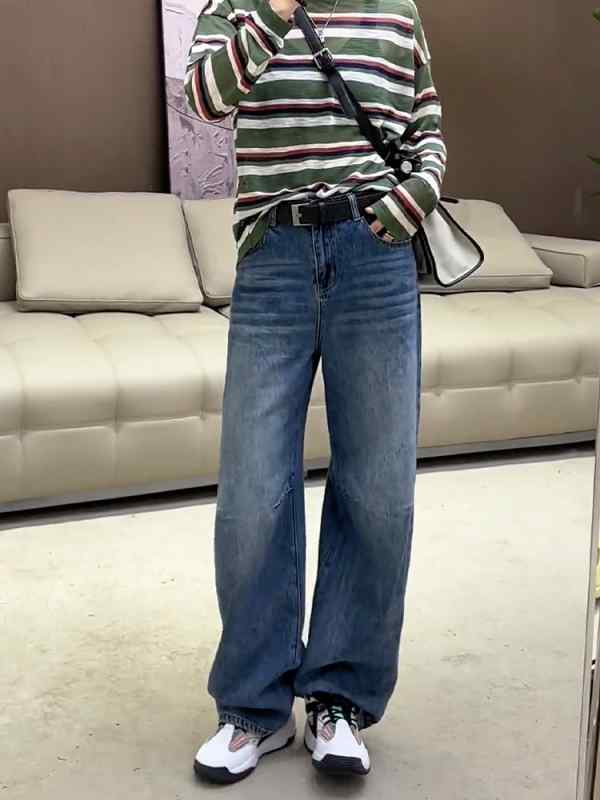 乐天商城 - レディース ファッション 服 オシャレ カワイイ シンプル 大人カワイイ 大きいサイズ 秋 ブルー ウォッシュ ジーンズ パンツ ハイウエスト