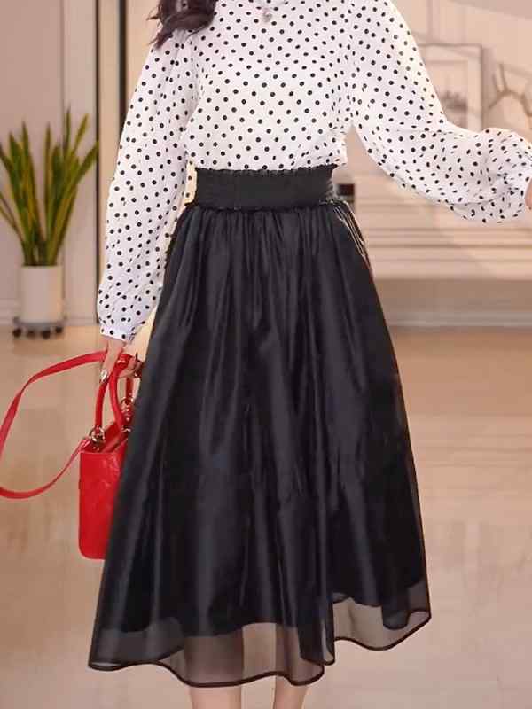 レディース ファッション 服 オシャレ カワイイ シンプル 大人カワイイ 大きいサイズ 黒 シフォンスカート 秋 スカート ハイウエスト Aライン