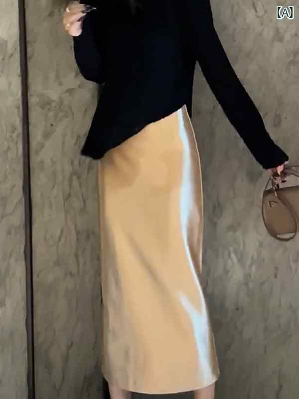 レディース ファッション 服 オシャレ カワイイ シンプル 大人カワイイ 大きいサイズ ハイエンド ハイウエスト PU エコ レザー スリットスカート 秋 スリムフィット スカート ミドル丈